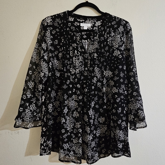 Charter Club Floral Pintuck Blouse - Picture 1 of 5
